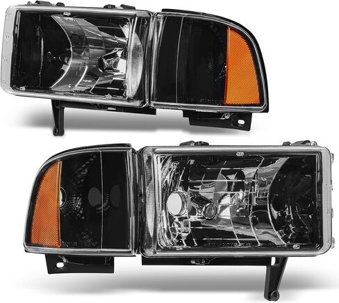 AUTOSAVER88 Headlight Assembly Compatible with 1994-2001 Dodge Ram 1500/1994 1995 1996 1997 1998 1999 2000 2001 2002 Dodge Ram Pickup 2500 3500 Black Housing Amber Reflector with Corner Lights in Saudi Arabia