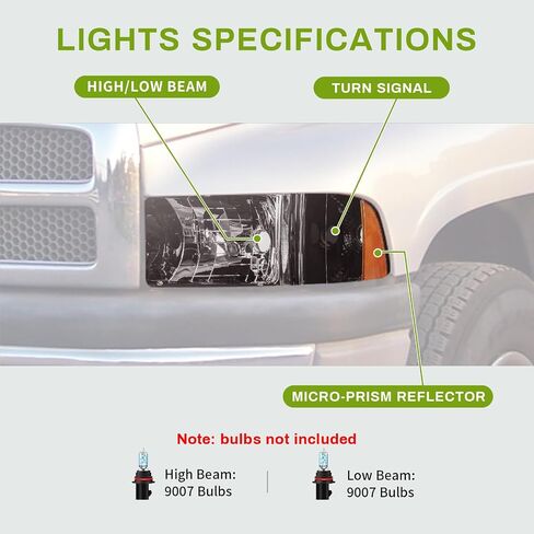 AUTOSAVER88 Headlight Assembly Compatible with 1994-2001 Dodge Ram 1500/1994 1995 1996 1997 1998 1999 2000 2001 2002 Dodge Ram Pickup 2500 3500 Black Housing Amber Reflector with Corner Lights in Saudi Arabia