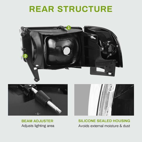 AUTOSAVER88 Headlight Assembly Compatible with 1994-2001 Dodge Ram 1500/1994 1995 1996 1997 1998 1999 2000 2001 2002 Dodge Ram Pickup 2500 3500 Black Housing Amber Reflector with Corner Lights in Saudi Arabia