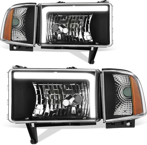 AUTOSAVER88 Headlight Assembly Compatible with 1994-2001 Dodge Ram 1500/1994 1995 1996 1997 1998 1999 2000 2001 2002 Dodge Ram Pickup 2500 3500 Black Housing Amber Reflector with Corner Lights in Saudi Arabia