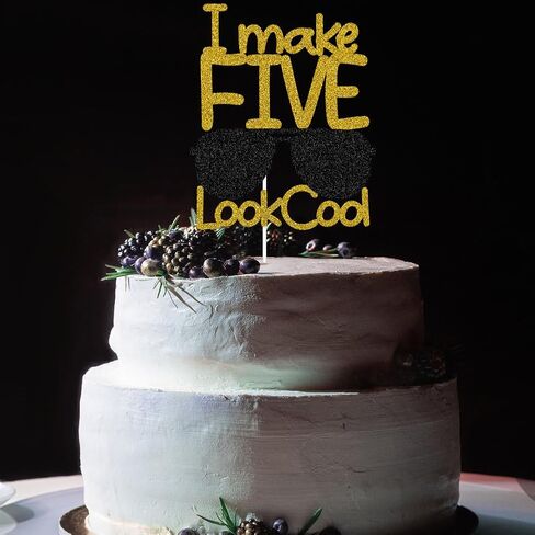 I Make Five Look Cool Cake Topper، ديكورات كعكة عيد الميلاد الخامس السعيد، زينة حفلة عيد ميلاد عمرها خمس سنوات، لمعان ذهبي وأسود in Kuwait