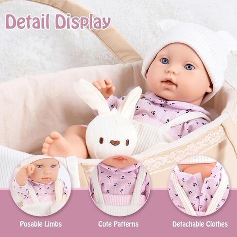 ZNTWEI 12 Inch Baby Doll Playset in Gift Box with Pink Clothes and Accessories Including Doll Clothes, Bassinet Bed, Blanket, Toys in Saudi Arabia