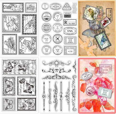 GLOBLELAND 4 Sheets Postage Postcard Air Mail Clear Stamps for DIY Scrapbooking Butterfly Text Background Silicone Clear Stamp Seals Transparent Stamps for Cards Making Photo Album Journal in Saudi Arabia
