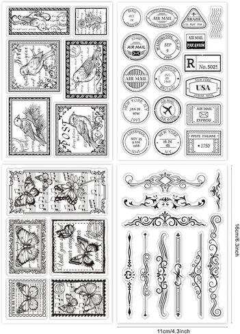 GLOBLELAND 4 Sheets Postage Postcard Air Mail Clear Stamps for DIY Scrapbooking Butterfly Text Background Silicone Clear Stamp Seals Transparent Stamps for Cards Making Photo Album Journal in Saudi Arabia