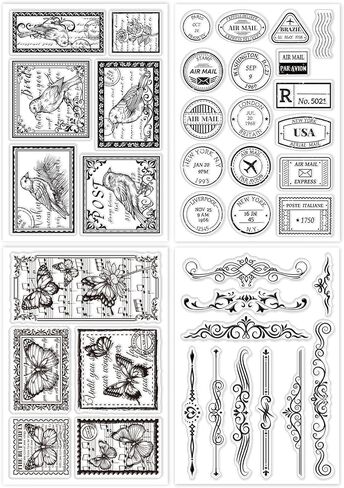 GLOBLELAND 4 Sheets Postage Postcard Air Mail Clear Stamps for DIY Scrapbooking Butterfly Text Background Silicone Clear Stamp Seals Transparent Stamps for Cards Making Photo Album Journal in Saudi Arabia