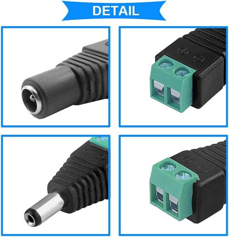 10Pairs 12V DC Power Connector 5.5mm x 2.1mm 5A Male & Female DC Power Jack Plug Adapter for CCTV Camera/Led Strip with 5PCS USB Male Cable, 5PCS USB Female Cable, Phillips Screwdriver in Saudi Arabia