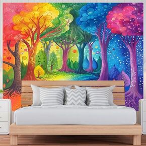 ARFBEAR Colorful Forest Tapestry, Colorful Tree in Fairy Tale Forest Tapestry, Aesthetic Tapestry for Bedroom Living Room Dorm (51.2 x 59.1 inches)