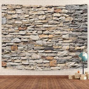 Retro Brick Stone Tapestry, Vintage Stone Rock Wall Tapestry Backdrop, Grunge Rustic Outdoor Stone Gray Aesthetic Tapestry Wall Hanging Bedroom Living Room Dorm Ceiling, 60X40In
