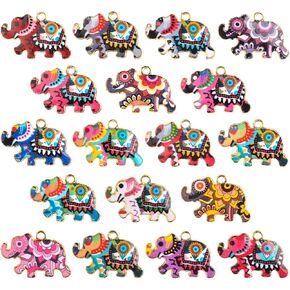 QXUJI 18PCS Elephant Charms for Jewelry Making, Mixed Elephant Metal Enamel Pendant Charms, for Necklace Earring Bracelet DIY Jewelry Making Accessories