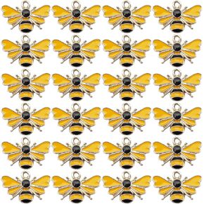 24 pcs Metal Alloy Gold Bee Charm Enamel Bumblebee Yellow Honeybee Pendant Earring Bracelet DIY Jewelry Making Crafts 0.9 by 0.6 inches