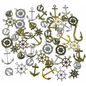 100 Grams Assorted Nautical Anchor Rudder Helm Compass Punk Steampunk Charm Pendant Connector for Sailor Navy DIY Ornaments Making Accessories