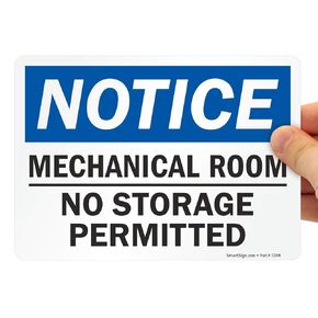 Smartsign S-5875-B-PL-14 "Notice: Mechanical Room, No Storage Permitted" Plastic Sign, Bilingual, 14" x 10", Black/Blue on White