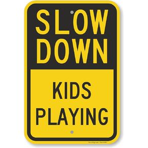 SmartSign Basics 18 x 12 inch “Slow Down - Kids Playing" Metal Sign, 120 mil Aluminum Composite (ACM), Engineer Grade Reflective Material, Black and Yellow