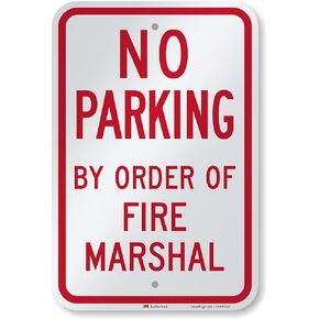 SmartSign-K-9548-EG "No Parking - by Order Of Fire Marshal" Sign | 12" x 18" 3M Engineer Grade Reflective Aluminum , Red on White