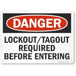 SmartSign - U9-2204-NP "Danger - Lockout / Tagout Required Before Entering" Sign | 10" x 14" Plastic
