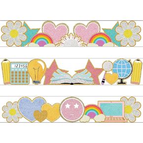 3 Rolls 118ft Boho Bulletin Board Borders Colorful Heart Rainbow Scalloped Border Trim Bulletin Board Decorations Bulletin Borders for School Classroom Chalkboard Whiteboard Blackboard in Kuwait