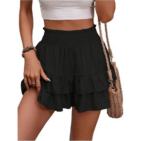 SOLY HUX Women's High Waist Ruffle Shorts Wide Leg Shirred Casual Skort Shorts