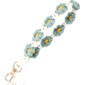 Handmade Macrame Wristlet Keychain for Women with Key Ring Macrame Cute Flower Lanyards for Keys Sturdy Western Keychain for Car Keys Keychain Accessories Aesthetic