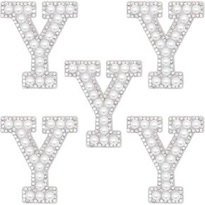 A-Z Letter Iron on Patch Coloured Rhinestone Shiny Pearl English Alphabet Sewing Patch for Bridal Dress Bridesmaid Dress Girl Clothing Shoes Hat Bag Arts Craft (A)