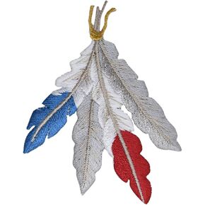 Indian Feathers - Red/White/Blue - Embroidered Iron on Patch