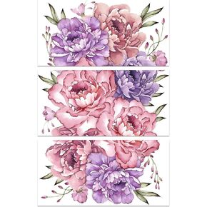 GLOBLELAND 3Pcs Peony Flower Theme Decor Transfers 6x12inch Furniture Transfer Stickers Rub on Transfer Stickers Wall Art Decals for Bedroom Living Room Desk Table Decoration