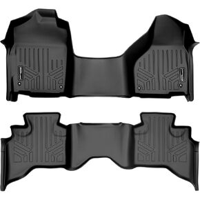 SMARTLINER Floor Mats 2 Row Liner Set Black Compatible with 2012-2022 RAM 1500 Quad Cab with 1st Row Bench Seat and Dual Floor Hooks
