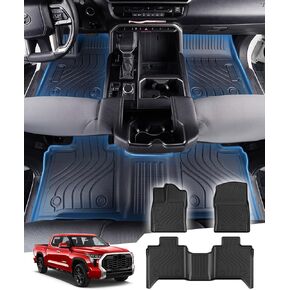 سجادات أرضية لسيارة Toyota Tundra CrewMax Cab لعام 2022 2023 2024، سجادات سيارة تندرا مناسبة لجميع الأحوال الجوية TPE خطوط أرضية الصف الأمامي والخلفي عديم الرائحة باللون الأسود