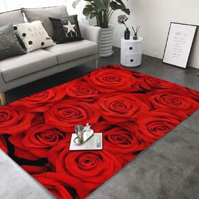 Floral Rug Red Rose Printed Large Area Rugs,Lightweight Water-Repellent Floor Carpet for Living Room Bedroom Home Deck Patio,20"x31.5"
