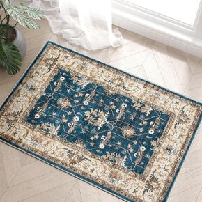 jinchan Area Rug 2'x3' Entryway Rug Washable Rug Indoor Doormat Vintage Floral Print Rug Kitchen Rug Oriental Small Rug Classic Boho Rug Non Slip Retro Carpet for Bedroom Bathroom Decor 2x3ft Grey