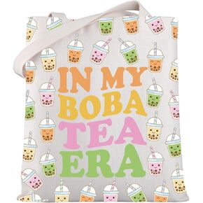 WSNANG Drinks Bubble Tea Gift In My Tea Era Canvas Tote Bag Bubble Tea Shoulder Bag Cute Milk Tea Shopping bag