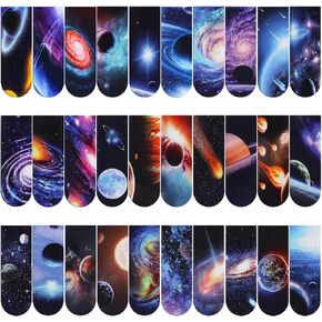 30 Pieces Universe Galaxy Magnetic Bookmark,MWOOT Starry Sky Magnet Page Book Markers Set ,Assorted Magnetic Page Clips Bookmarks for Students Reading(2x6cm,30 Styles)