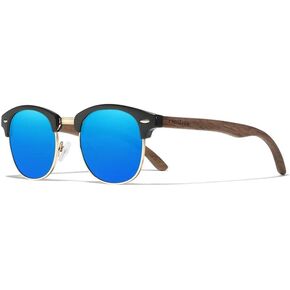 KINGSEVEN Handmade 2023 Black Walnut Wooden Sunglasses Men Polarized UV400 Protection Semi-Rimless Retro Eyewear Women Oculos