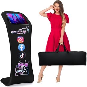 Photo Booth for iPad Holder Stands Sharing Shell Selfie Station with Logo Print Tension Fabric Display Tablet Kiosk Stand Printed Aluminum Alloy Photobooth with Portable Bag for Events Rental
