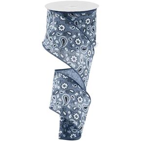 Craig Bachman 2.5" Bandana Ribbon: 10 Yards (Denim Blue) - Craft Floral Arrangement Gift Wrapping Wired Edge Ribbon