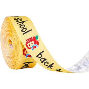 GORGECRAFT 10 Yards 7/8 Inch Back to School Grosgrain Ribbon Gold Yellow ABC Printed School Themed Fabric Decorative Edge Ribbons for Teacher Gift Wrapping Bows Crafting Supplies Wreath Making