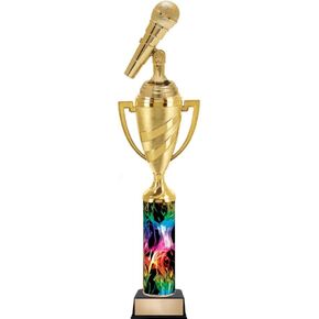 Crown Awards Personalized Rainbow Inferno Microphone Trophy, 14.25" Microphone Trophy Prize, Personalize with Free Engraving Prime