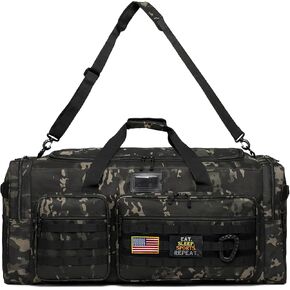 130L Tactical Sports Gym Equipment Travel Duffel Bag Extra Large Fitness Training Workout Weekender Overnight with Wet Pocket for Baseball Soccer Basketball Hockey Football, Team Coaches (Black)