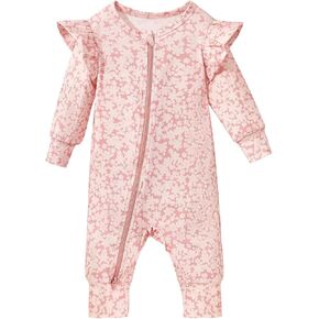 Haloumoning Newborn Baby Girl Floral Two Way Zipper Bodysuit Infant Rompers Clothes