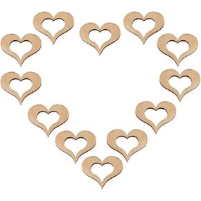 Hollow Out Heart Shape Wood Slices, Unfinished Wood DIY Craft Ornament 100pcs 1.2inch