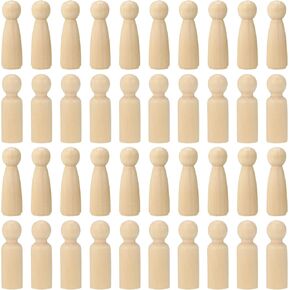 SEHOI 40 PCS 3.5 Inch Wooden Peg Dolls, 20 Mom, 20 Dad Unfinished Wooden People Set Wooden Peg Figures Peg People for Painting, Graffiti, Crafts, Games, Wedding Cake Toppers