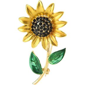 Elegant Sunflower Green Leaf Clothes Accessories Brooch Pin Lapel Pin Jewelry 1.18" x 2.09"