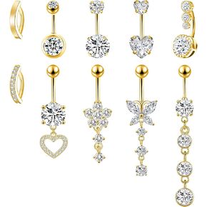 LEE&RO Gold Belly Button Ring Dangle Belly Piercing Hoop Belly Ring Surgical Steel Belly Button Rings 14G Navel Ring Belly Button Piercing Jewelry