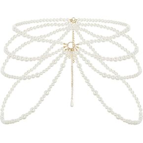 Layered Pearl Waist Chain White Adjustable Women Body Chain Girls Belt Chains Jewelry Accessories for Dress