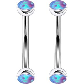 16G Astm F136 Titanium Eyebrow Piercing Jewelry Curved Barbell Eyebrow Ring Vertical Labret Lip Jewelry Daith Rook Earrings Navel Small Belly Button Ring Piercing Jewelry for Women Men Opal