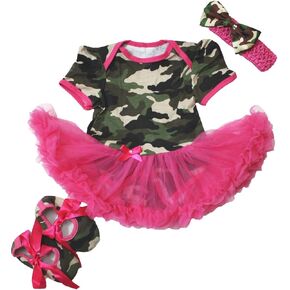 Petitebella Camouflage Hot Pink Bodysuit with Shoes Baby Dress Girl Cloth Nb-18m