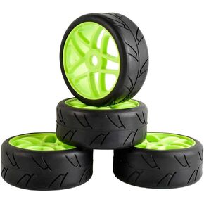 1:8 Scale RC On Road Rubber Tires and Plastic Wheels Slick Tyres for 1/8 Kyosho/Hobao/HSP/HPI RC Car Parts(Green)