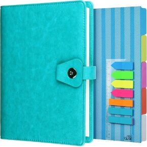 A5 Binder Journal, Refillable 6 Ring Organizer Planner Leather Business Writing Notebook, Ruled Hardcover Diary Notebook with Divider page and Index stickers-Red in Kuwait