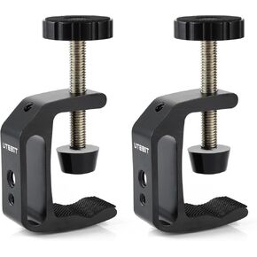 UTEBIT Small C Clamps with 1/4" and 3/8" Thread Hole for Desktop Mount Tables Desk Clamps Aluminum Support 2 Pack