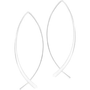 Hoop Long Icthus Fish .925 Sterling Silver Animal Elongated Earrings