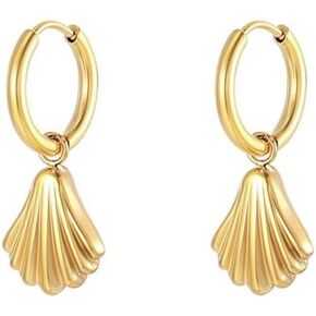 18K Gold Plated Shell Huggie Hoop Earrings Women Minimalism Bowknot Earrings Dangle Drop Boho Beach Delicate Hypoallergenic Jewelry Gift
